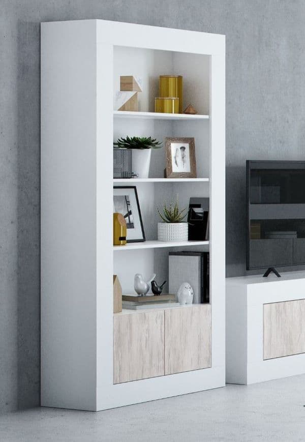 Wenis White & Wood Bookcase - Tall Storage