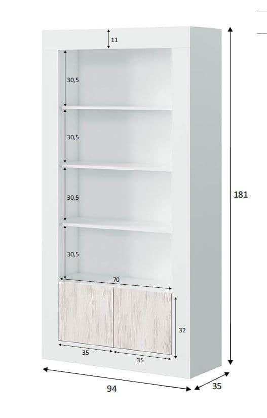 Wenis White & Wood Bookcase - Tall Storage