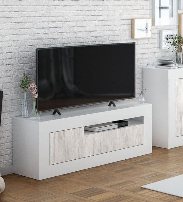 Belil White & Wood TV Unit - Modern