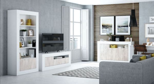 Belil White & Wood TV Unit - Modern