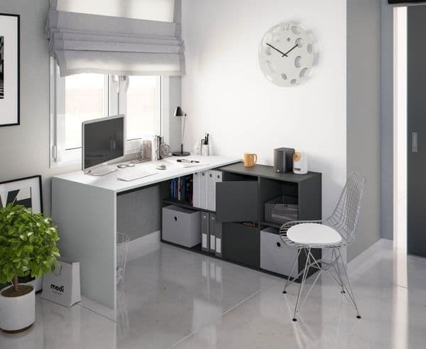 Ralir White & Grey Corner Desk - Reversible