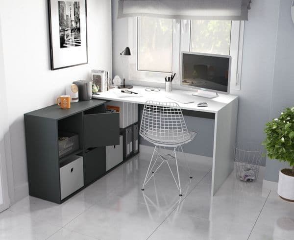Ralir White & Grey Corner Desk - Reversible