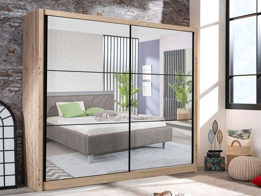 Maron Oak Mirrored Wardrobe - Sliding Door
