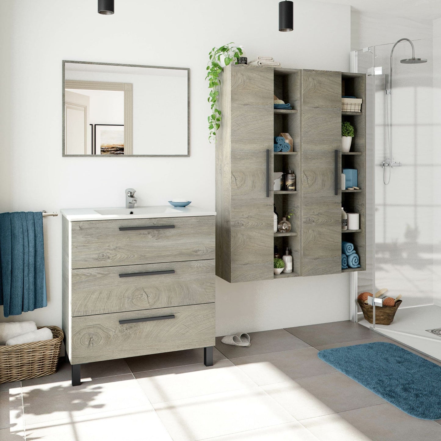 Belel Oak Bathroom Vanity - Wall Mounted