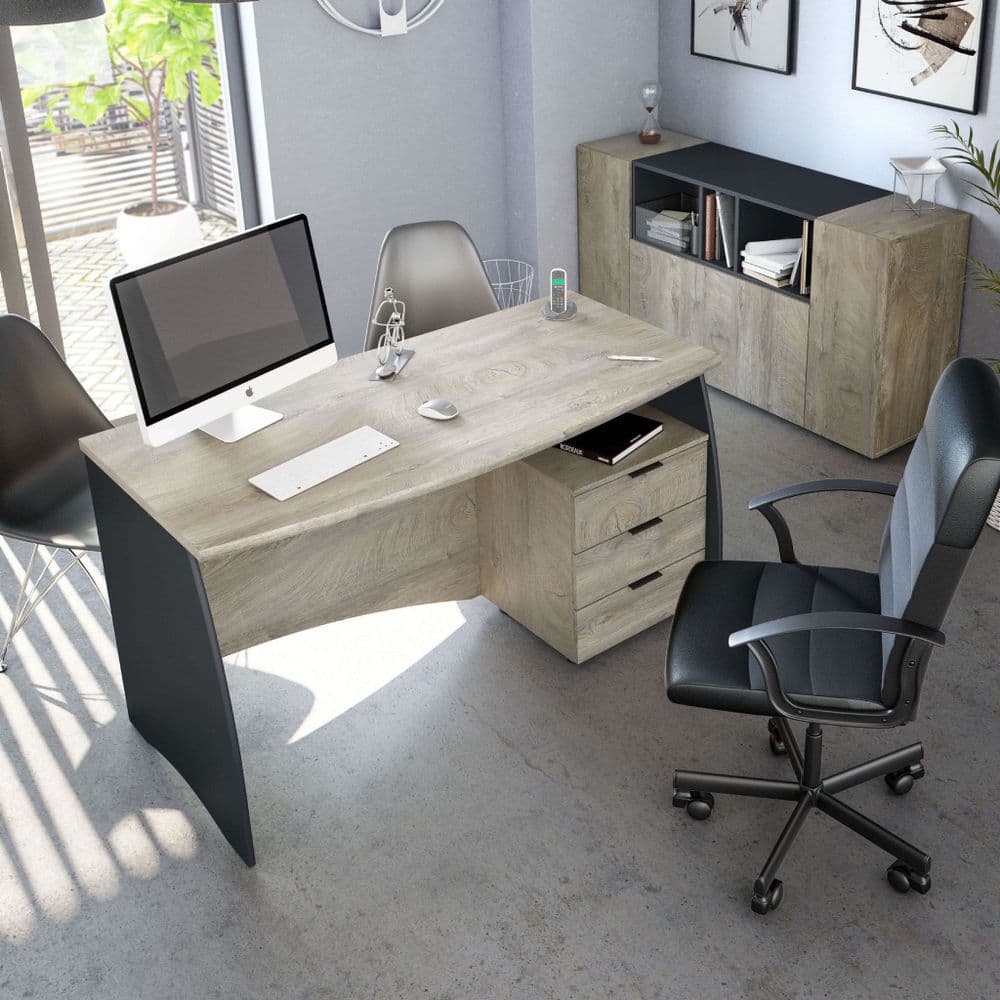 Darir Oak & Grey Desk - Large, With Drawers
