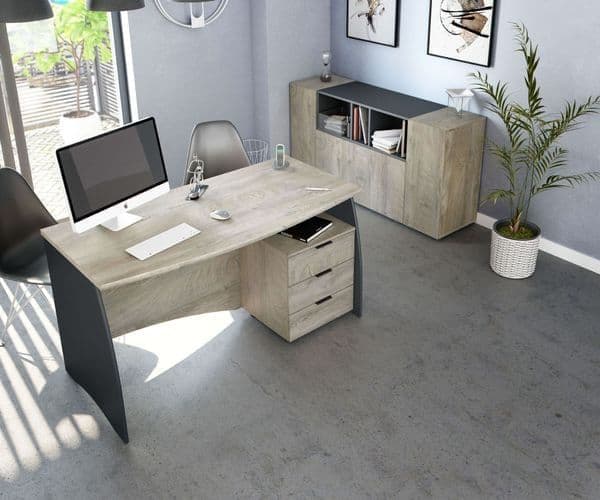 Darir Oak & Grey Desk - Large, With Drawers