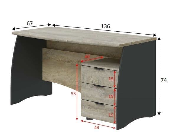 Darir Oak & Grey Desk - Large, With Drawers