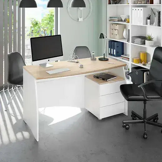 Ulas White & Oak Desk - Large, With Drawers