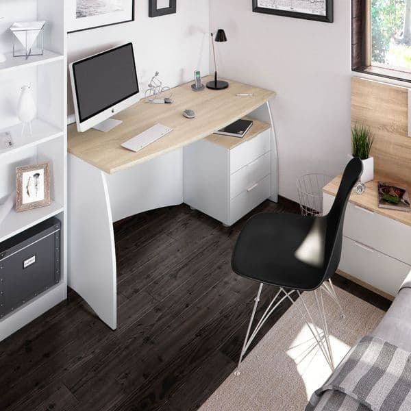 Ulas White & Oak Desk - Large, With Drawers