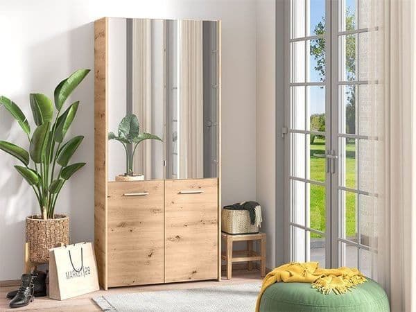 Fenan Oak Shoe Cabinet - Mirrored, 50 Pair