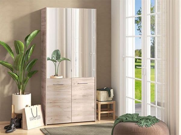 Fenan Oak Shoe Cabinet - Mirrored, 50 Pair