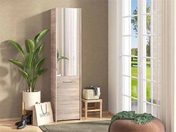 Toran Oak Slim Shoe Cabinet - Tall Storage