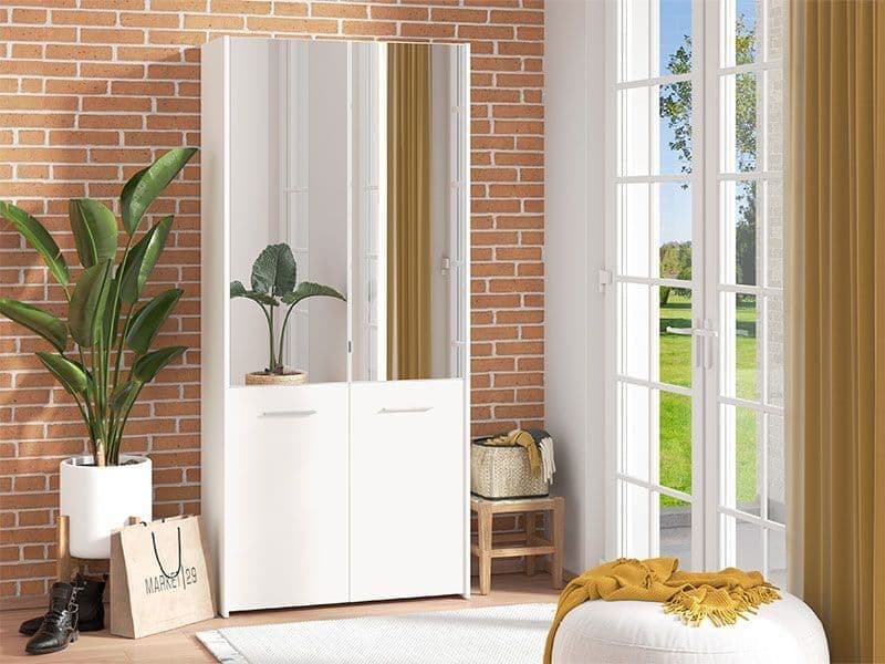 Xanor White Mirrored Shoe Cabinet - 50 Pair