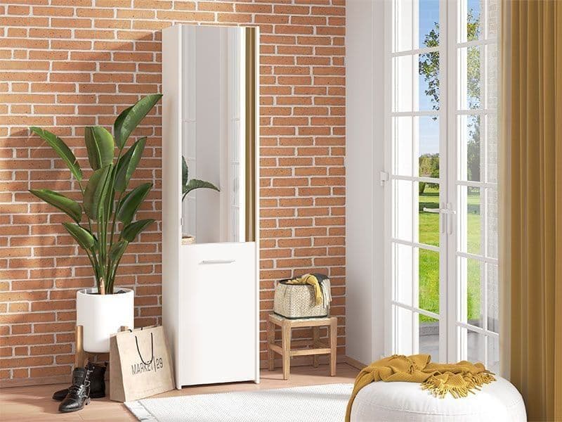 Zoren White Mirrored Shoe Cabinet - Slim