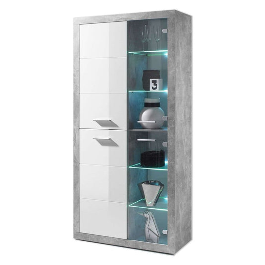 Loris Grey & White Display Cabinet - Tall