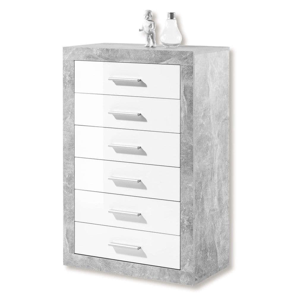 Selis Grey & White Tallboy - 6 Drawer