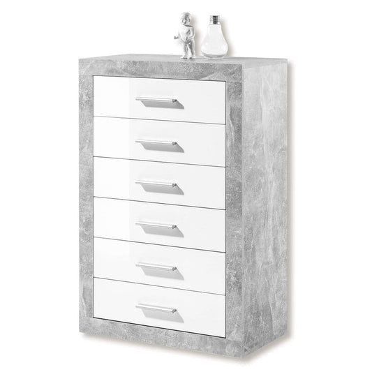 Selis Grey & White Tallboy - 6 Drawer
