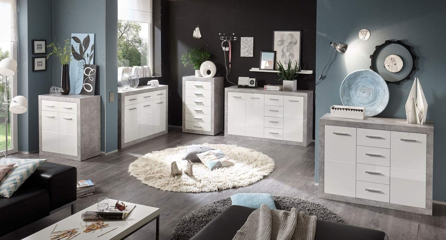 Selis Grey & White Tallboy - 6 Drawer