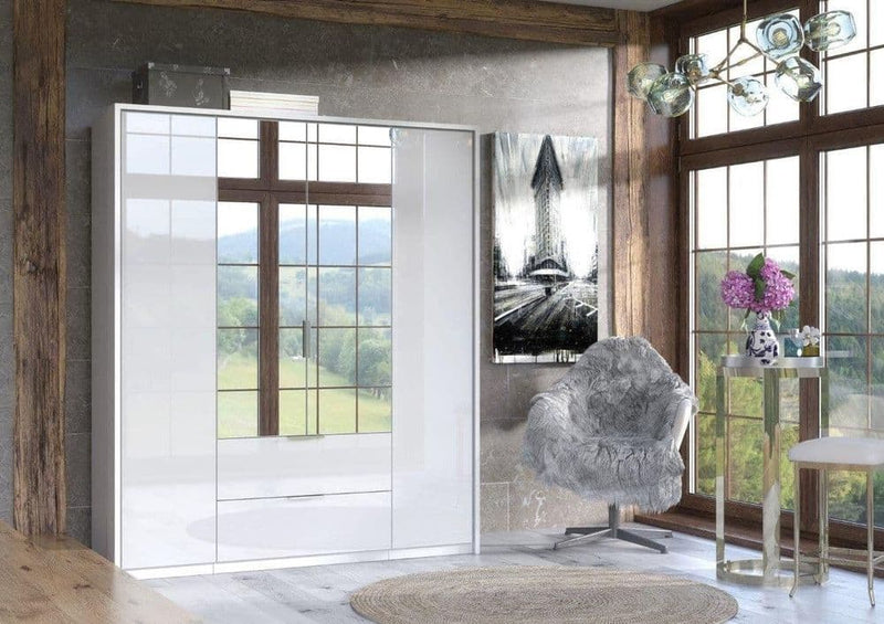 Garin White Mirrored Wardrobe - 4 Door, 2 Drawer