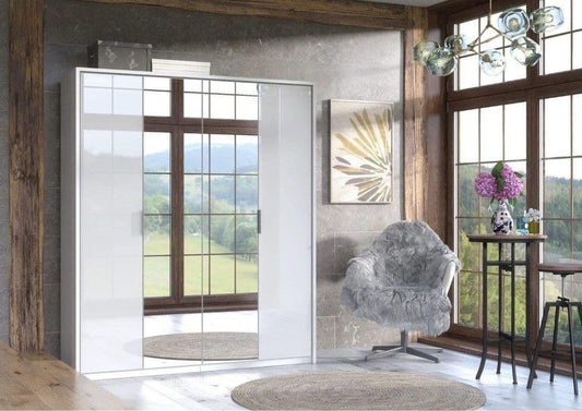 Elir White Mirrored Wardrobe - 4 Door