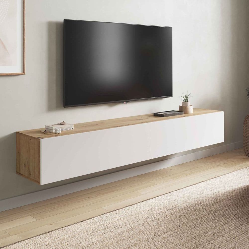 Fenen Oak & White Floating TV Unit - Wall Mounted