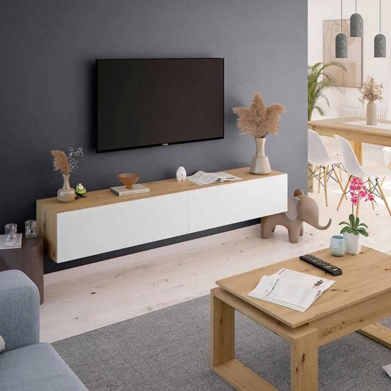 Fenen Oak & White Floating TV Unit - Wall Mounted