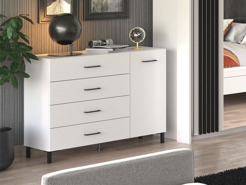 Beleo White Sideboard - 1 Door, 4 Drawer
