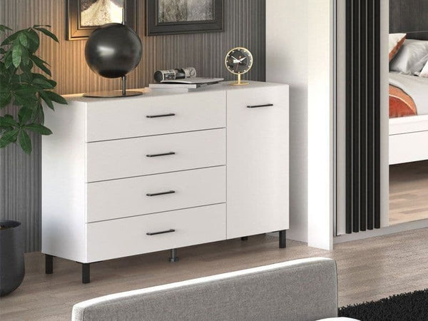 Beleo White Sideboard - 1 Door, 4 Drawer