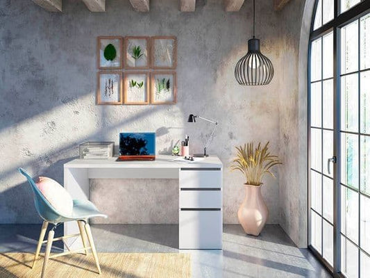 Noril White Office Desk - With Cupboard & Drawers