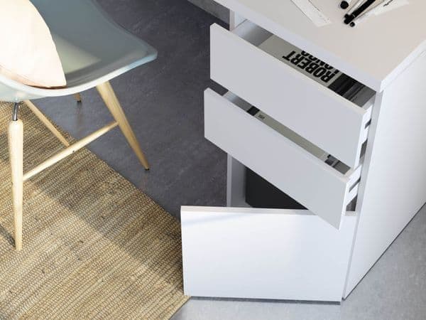 Noril White Office Desk - With Cupboard & Drawers