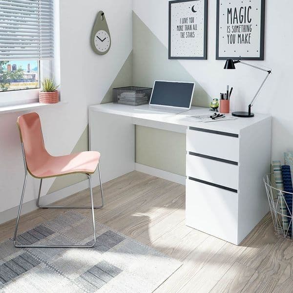 Noril White Office Desk - With Cupboard & Drawers