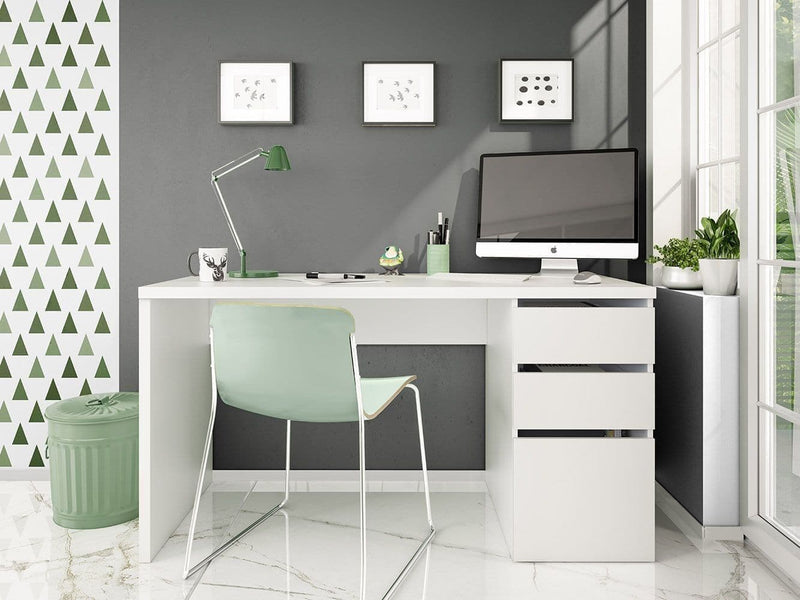 Noril White Office Desk - With Cupboard & Drawers