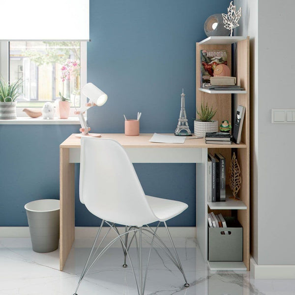 Quinum White & Oak Desk - With Bookcase