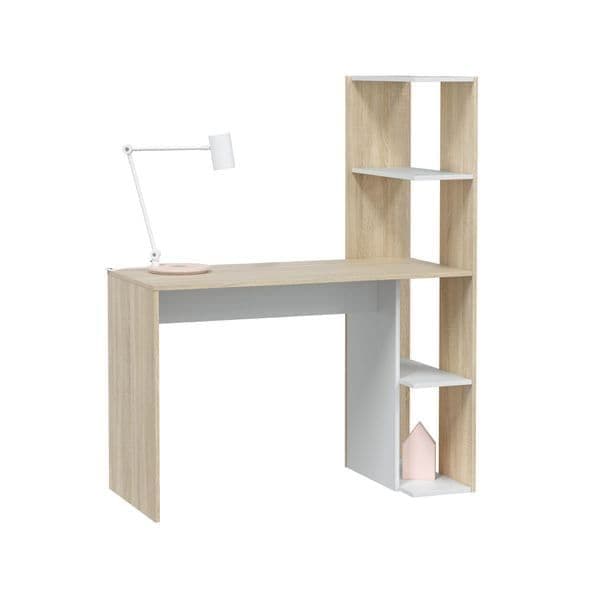 Quinum White & Oak Desk - With Bookcase