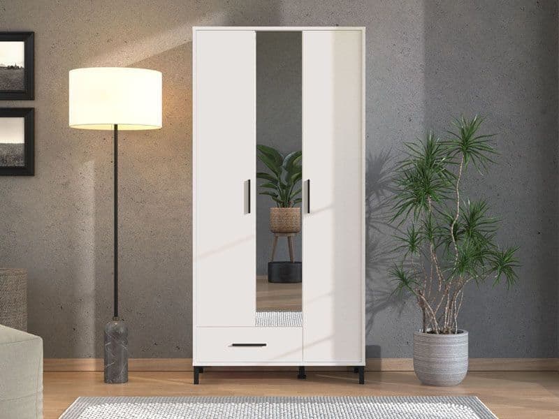 Helel White Mirrored Wardrobe - 3 Door, Hallway