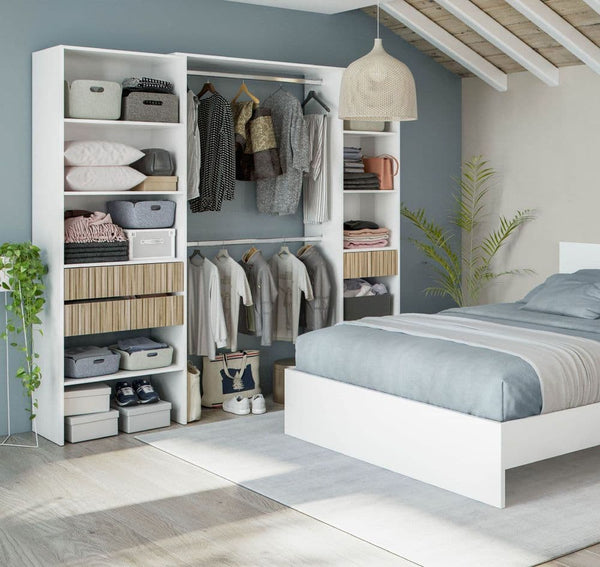 Yelor Oak & White Open Wardrobe - With Shelves