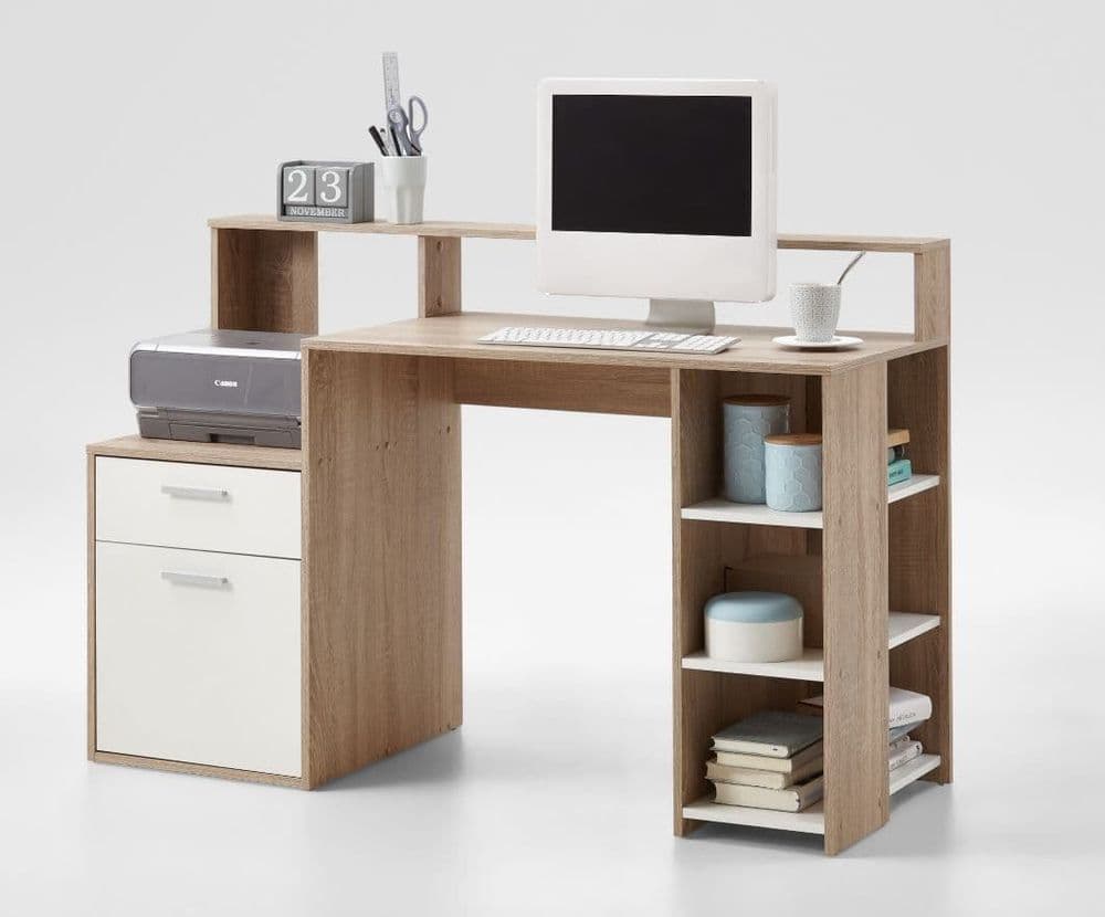 Alus White & Oak Desk - With Hutch
