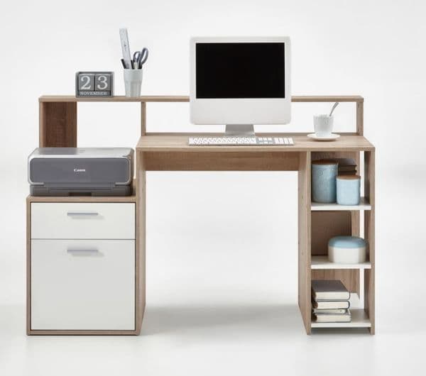 Alus White & Oak Desk - With Hutch