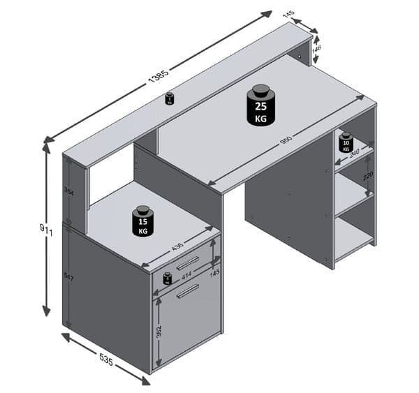Alus White & Oak Desk - With Hutch