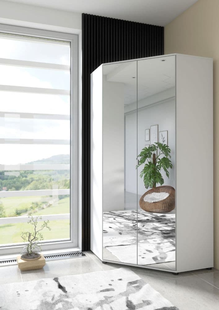 Norix White Mirrored Corner Wardrobe - 2 Door