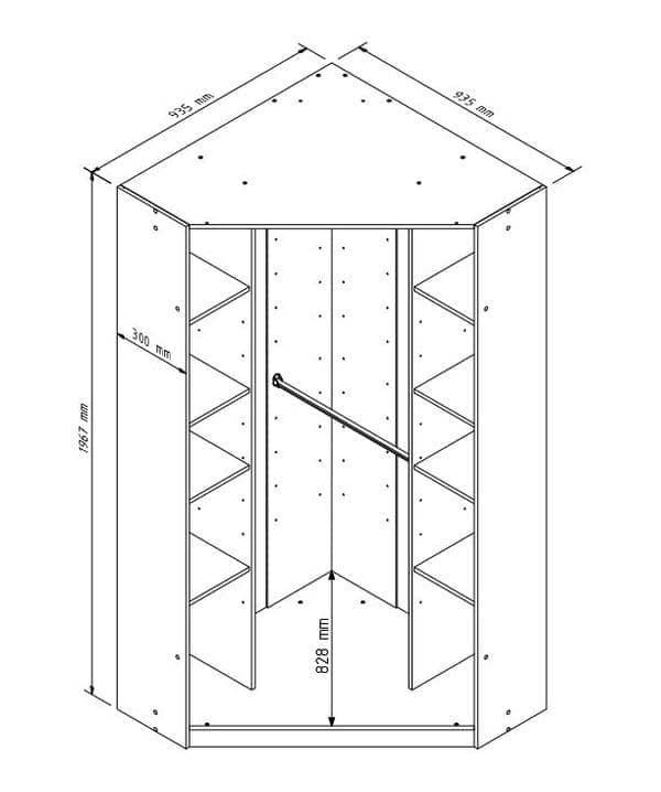 Norix White Mirrored Corner Wardrobe - 2 Door