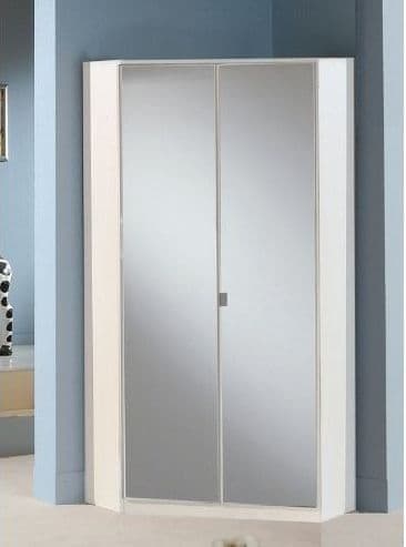 Norix White Mirrored Corner Wardrobe - 2 Door