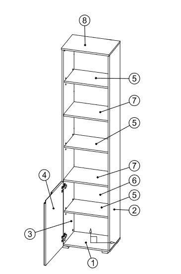 Darus White Gloss Bookcase - 1 Door