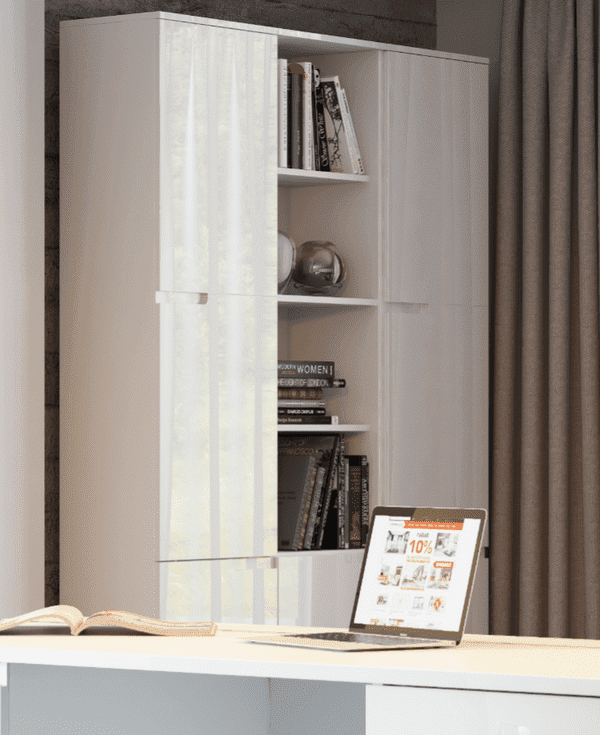 Jaral White Gloss Bookcase - 3 Door