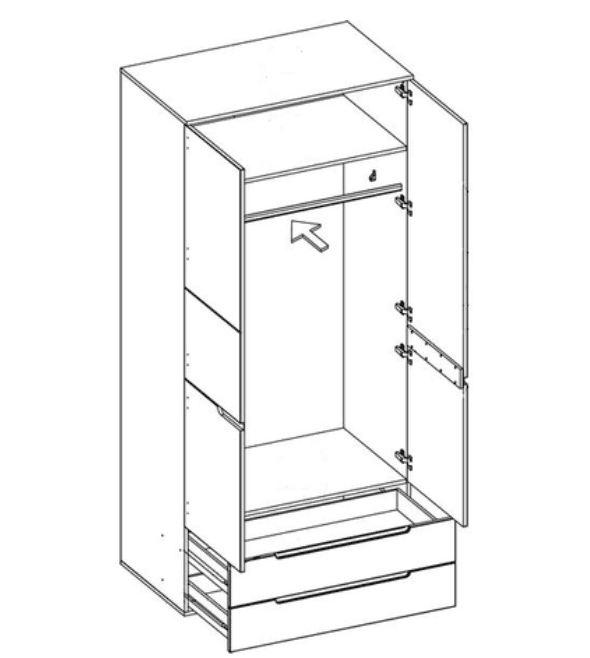 Oral White Wardrobe - 2 Door, 2 Drawer
