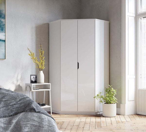 Fenos White Corner Wardrobe - Space-Saving