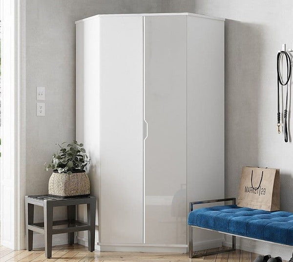 Fenos White Corner Wardrobe - Space-Saving