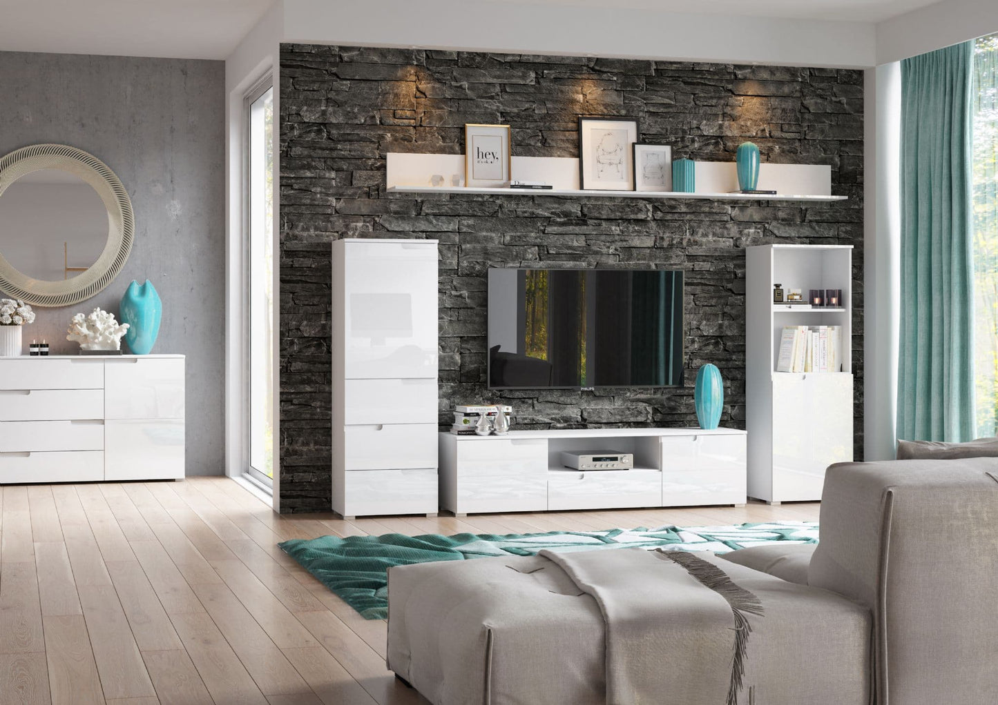 Toron White Gloss TV Cabinet - Modern