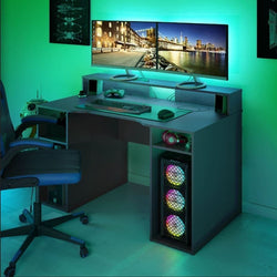 Ulon Grey Gaming Desk - With Hutch