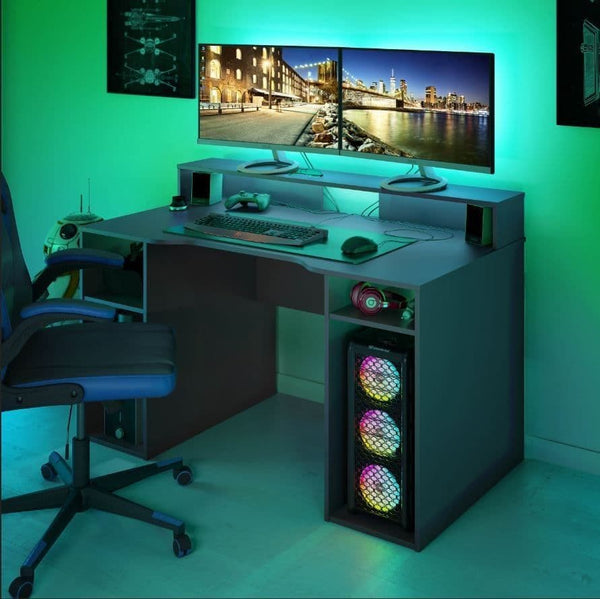 Ulon Grey Gaming Desk - With Hutch